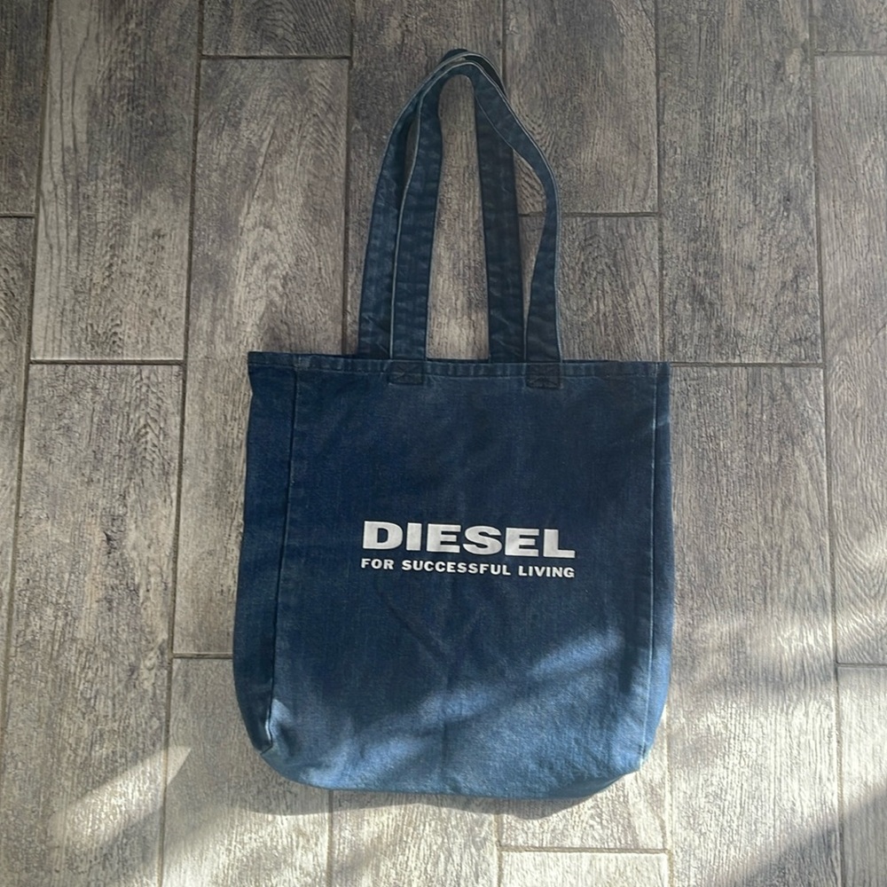 diesel logo denim tote